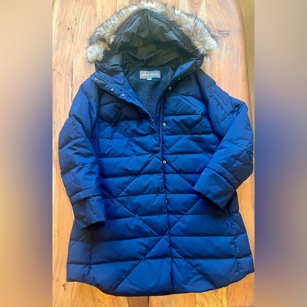 Eddie Bauer Women's Navy Puffer Down Coat